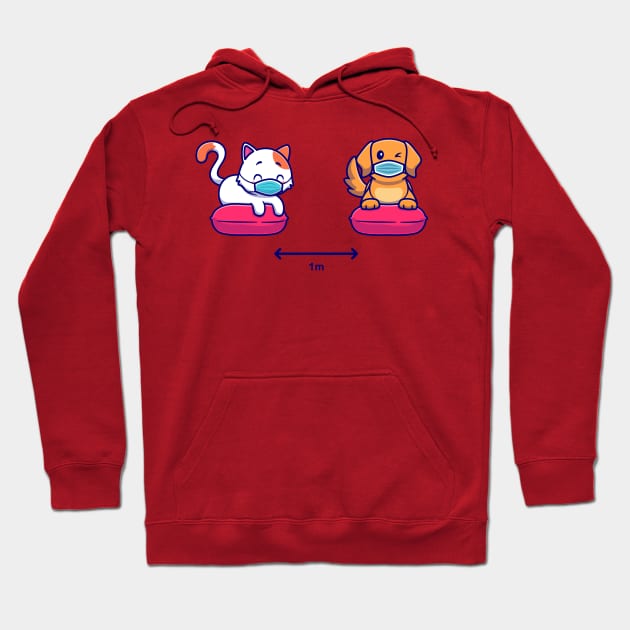 Cute Cat And Dog Social Distancing Cartoon Hoodie by Catalyst Labs